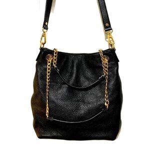 Michael Kors Pebbled Leather Black Crossbody Hobo Bag Purse EUC